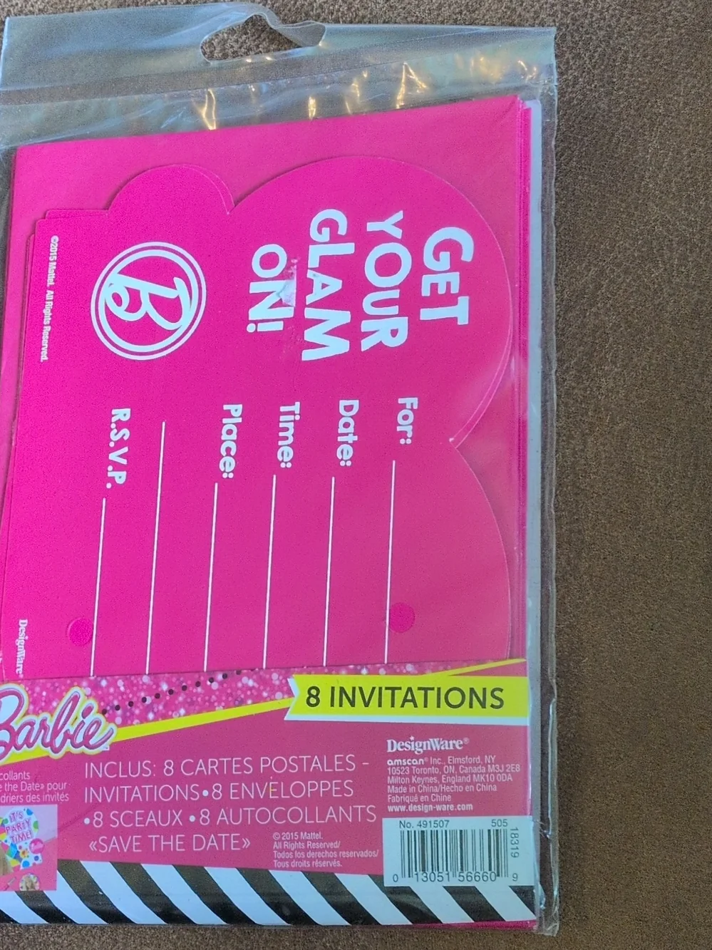 DesignWare Barbie Party Invitations Set 8 Postcards w/ Envelopes Seals 2015
